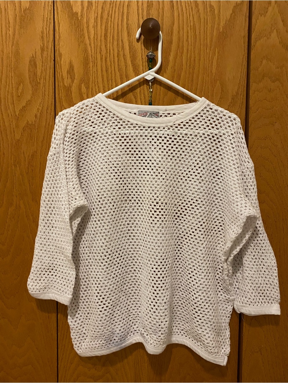 Lightweight White Open-Weave Crewneck Sweater